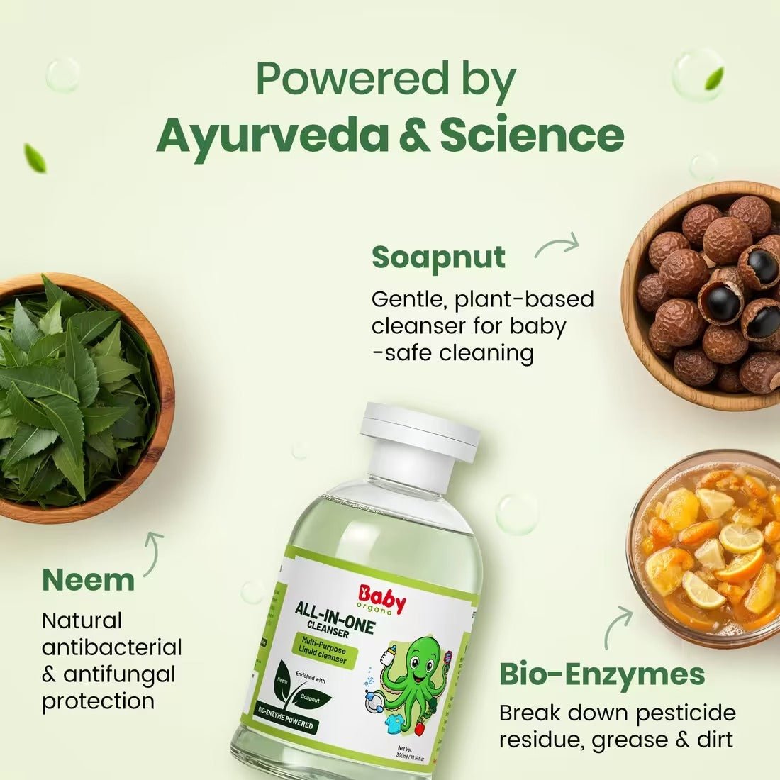 BabyOrgano Baby Bottle & Toy Cleanser Liquid with Neem & Bio - Enzymes (300ml) - Bottle & Toy Cleanser