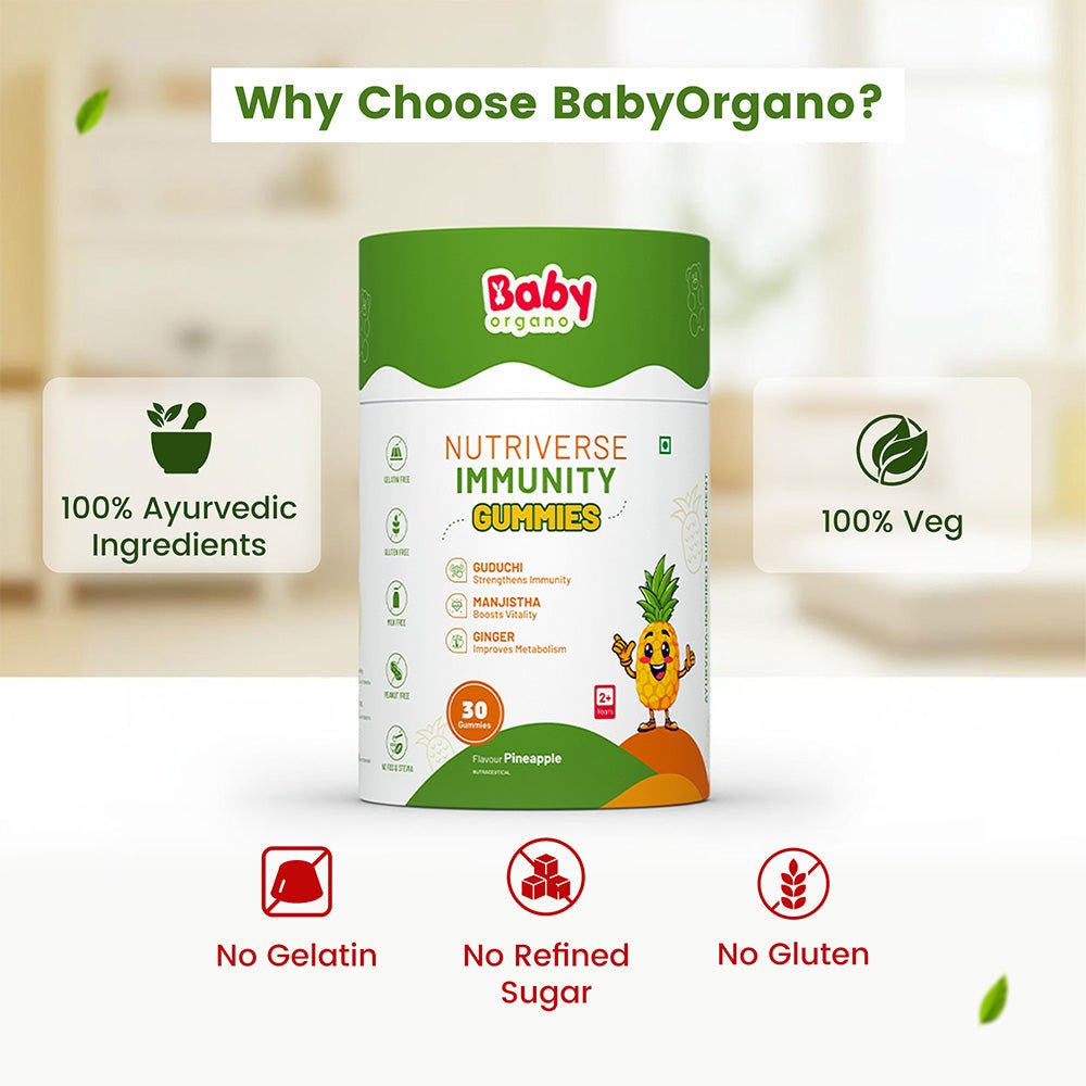 BabyOrgano Nutriverse Multivitamin Immunity Gummies Kids 2-15 Yrs |Boosts Energy |Pineapple