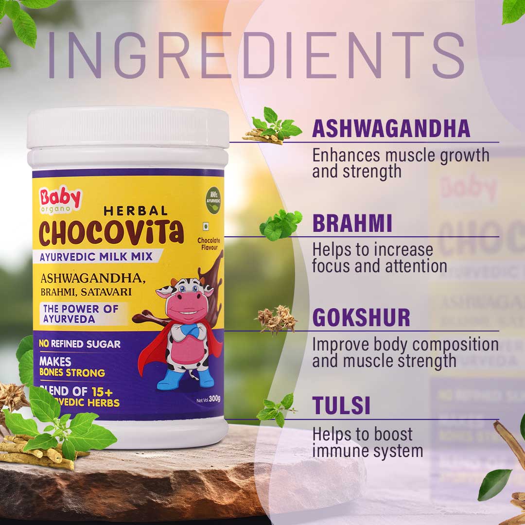 Baby Organo Herbal Chocovita 100% Ayurvedic Health Drink Mix Powder for Kids