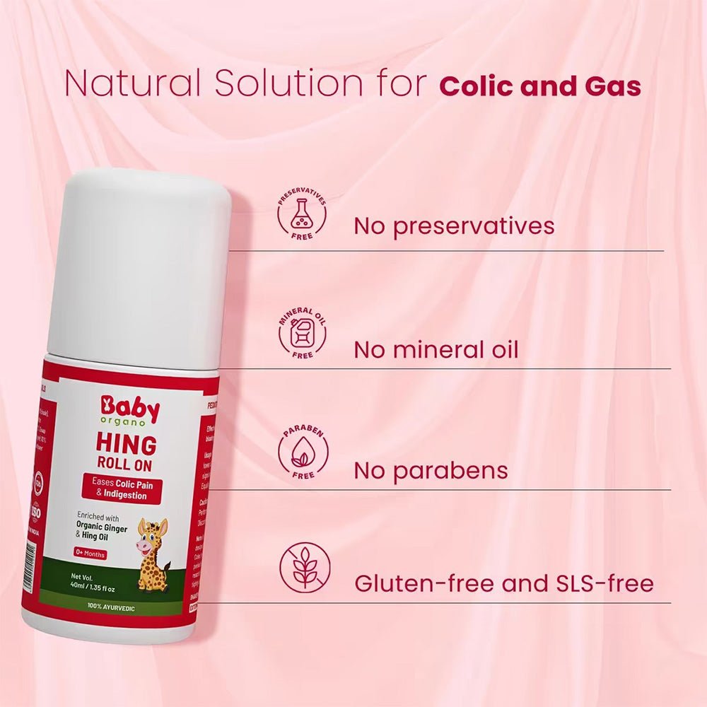 BabyOrgano Hing Roll - On for Colic Gas Relief | Ayurvedic Formula | Pack of 2 - Anti Colic Hing Roll On