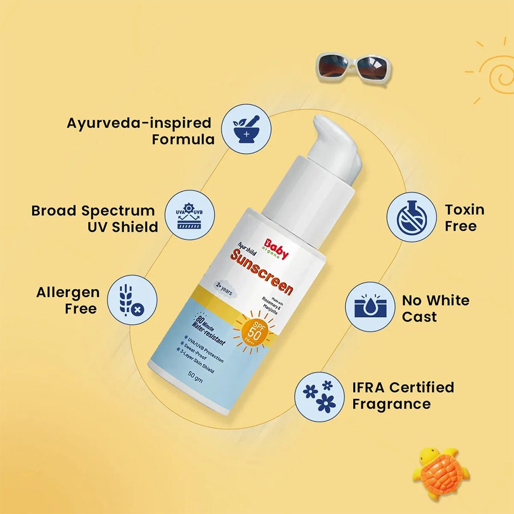 BabyOrgano Kids Sunscreen with Natural Oils & Butter – Broad Spectrum Protection - Baby Skin Care
