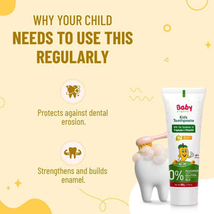 BabyOrgano Mango Flavor Baby Toothpaste 50g 1 - 5 Yrs | Fluoride & SLS Free | Prevents Cavities Toothpaste - Toothpaste