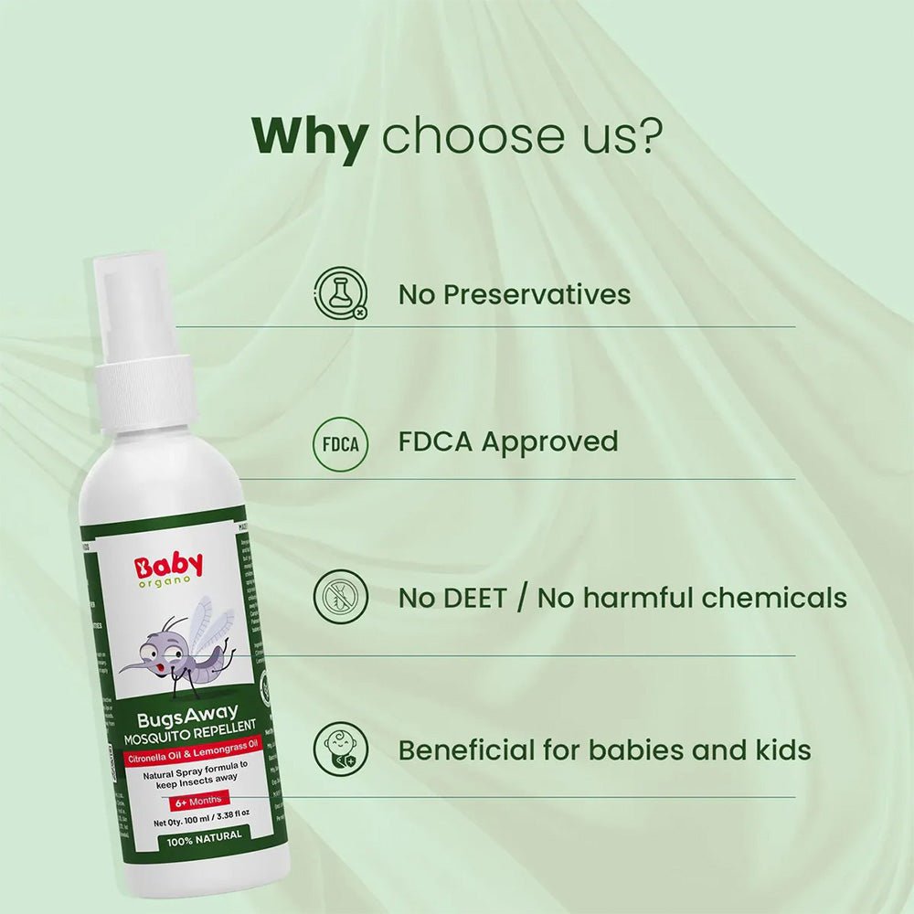 BabyOrgano Mosquito Repellent Spray with Citronella for Babies (6+ Months) - Mosquito Repellent