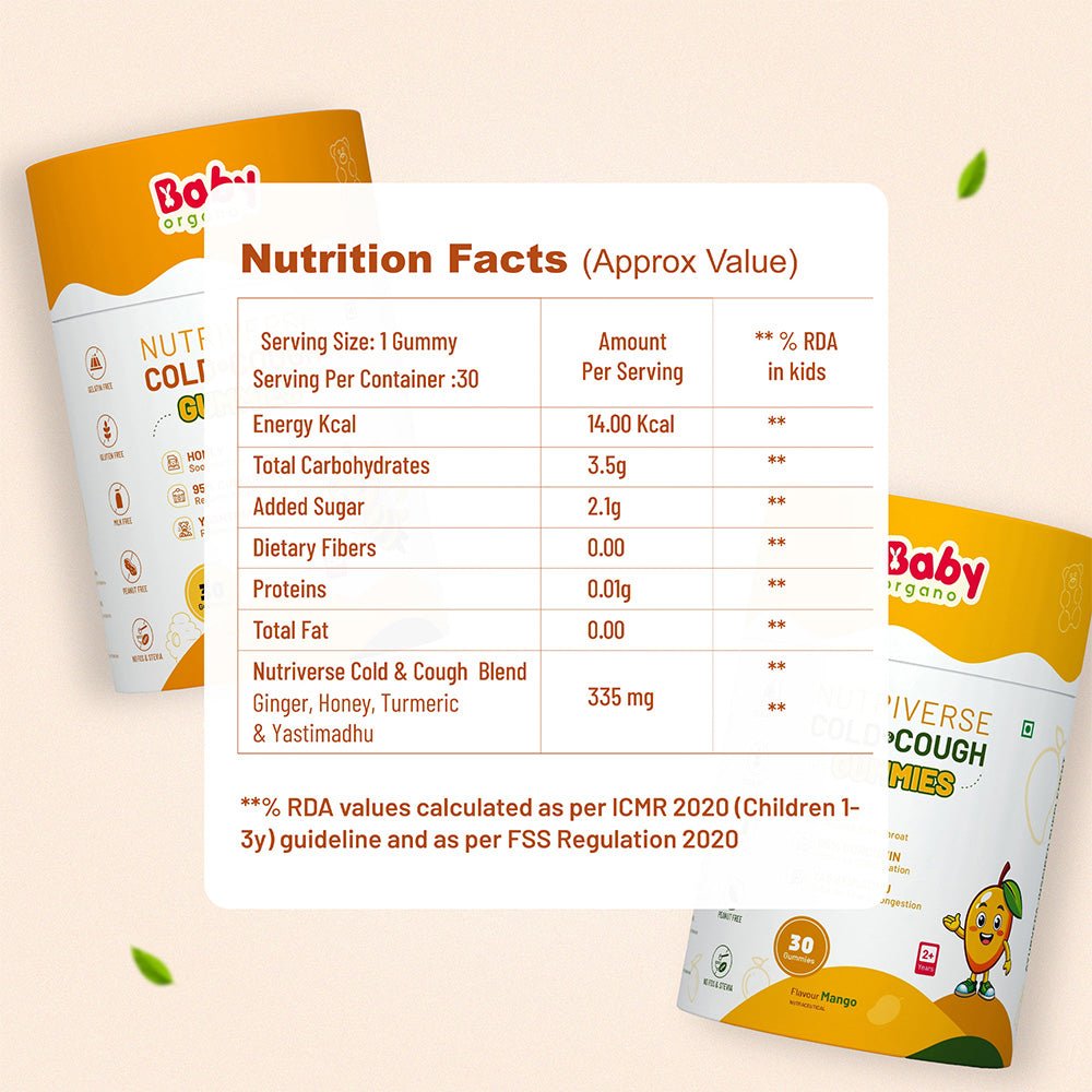 BabyOrgano Nutriverse Cold and Cough Gummies | For Cold and Cough Relief | 2+ Years - Baby Food