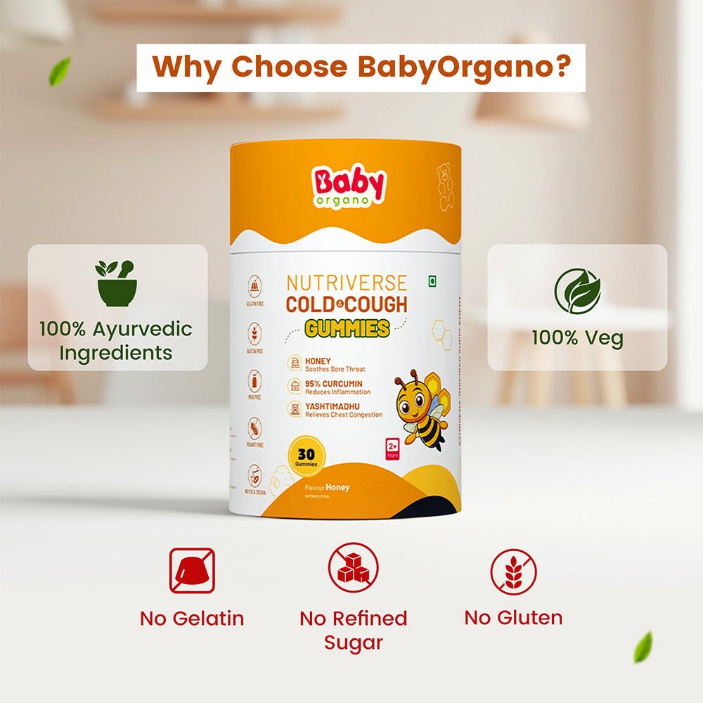 BabyOrgano Nutriverse Cold and Cough Gummies | For Cold and Cough Relief | 2+ Years - Baby Food