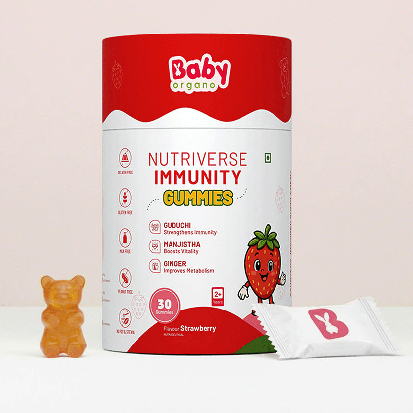 BabyOrgano Nutriverse Kids Immunity Gummies with Ayurveda Herbs (Strawberry) - Baby Food