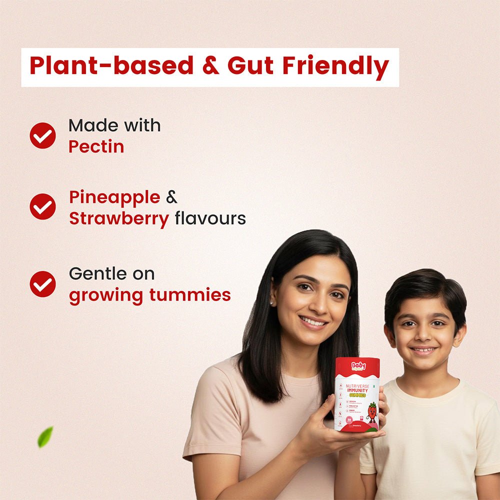 BabyOrgano Nutriverse Immunity Gummies for Kids (2-15 Years) | 4+ Ayurveda-Inspired Herbs | Boosts Stamina, Energy & Vitality | Gelatin-Free, Gluten-Free, Soy-Free | Strawberry Flavor | 30 Gummies