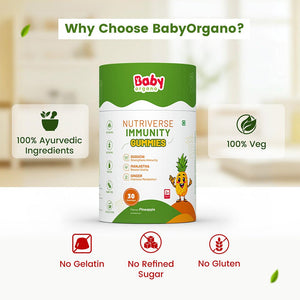 BabyOrgano Nutriverse Multivitamin Immunity Gummies Kids 2 - 15 Yrs |Boosts Energy |Pineapple - Baby Food