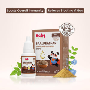 Baalprashan Swarnaprashan Drops | India's 1st Clinically Tested | 24K Swarna Bhasma with Ajwain Honey | Immunity Booster for Babies, Toddlers & Kids (0–15 Years) | 100% Ayurvedic | 15ml