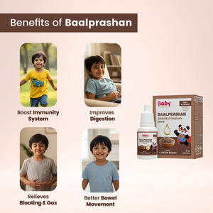 Baalprashan Swarnaprashan Drops | India's 1st Clinically Tested | 24K Swarna Bhasma with Ajwain Honey | Immunity Booster for Babies, Toddlers & Kids (0–15 Years) | 100% Ayurvedic | 15ml