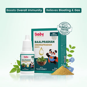 Baalprashan Swarnaprashan Drops with Tulsi Honey | India's 1st Clinically Tested | 24K Swarna Bhasma | Fights Cold & Cough | Immunity Booster for Babies, Toddlers & Kids (0–15 Years) | 100% Ayurvedic | 15ml