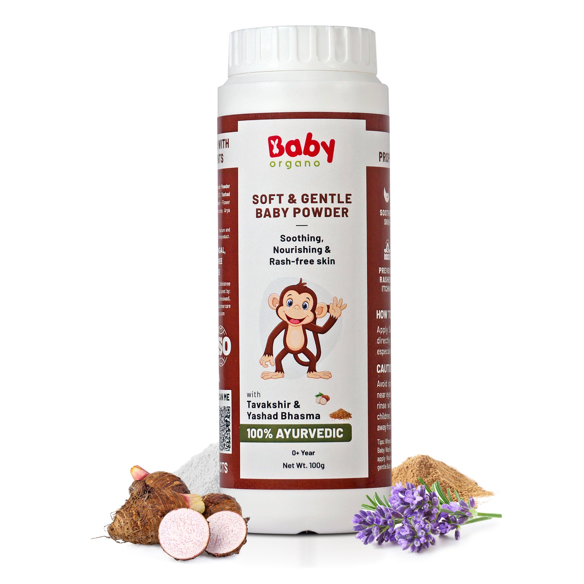 Baby Organo Soft & Gentle Baby Powder | Contains Tavakshir, Yashad Bhasma, Sankhjiru Ayurvedic Ingredients