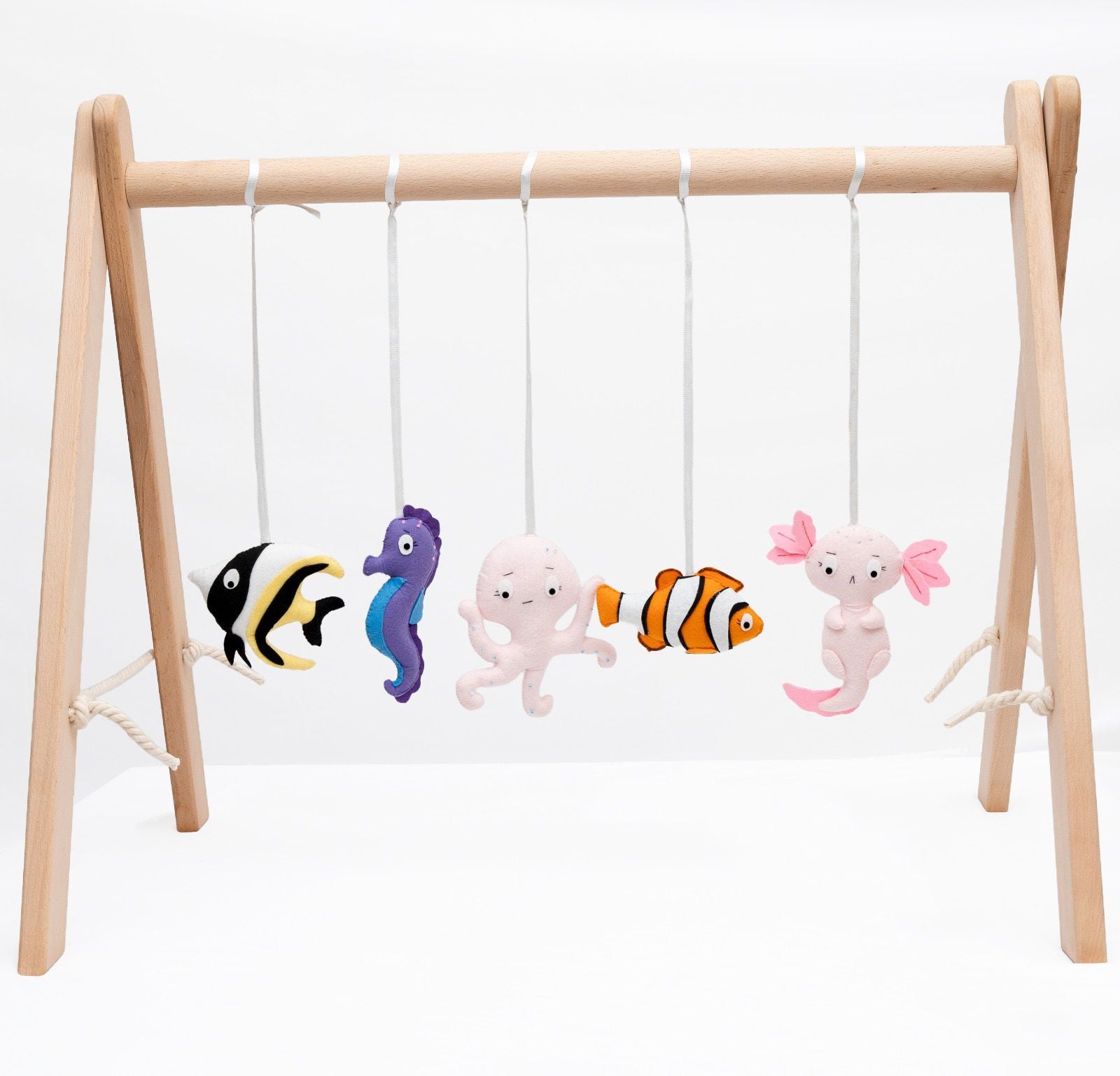 Rocking Potato wooden Baby Activity Play Gym with Felt Ocean Theme Hangings
