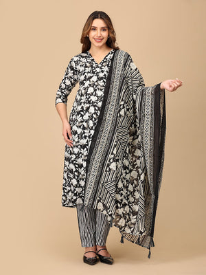 Bagh - E - Black Maternity and Nursing Kurta Set With Dupatta - MEW - SK - BGEBK - S