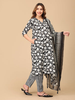 Bagh - E - Black Maternity and Nursing Kurta Set With Dupatta - MEW - SK - BGEBK - S