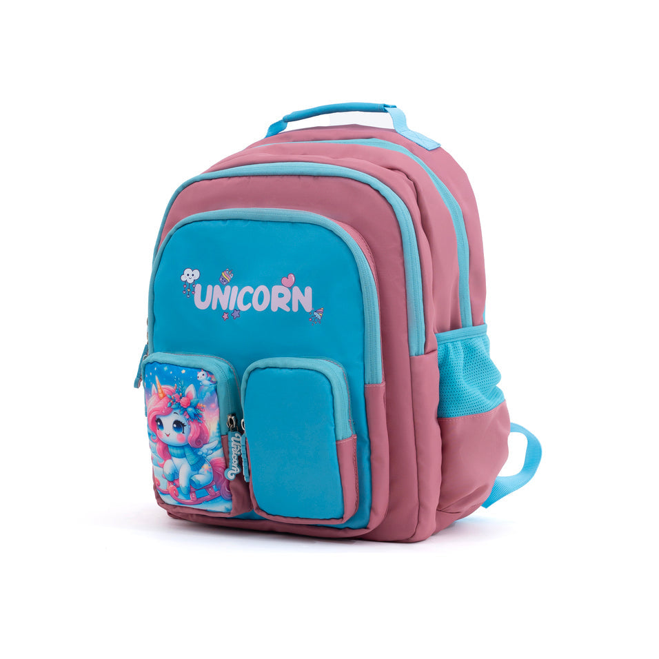 Novex Snug-On Unicorn Printed Girl Kids School Bag for Nursery to 3rd Class - 15 Inch | Backpack for 6-9 Years Kids
