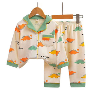 Baloon Dinosaur Olive & Cream soft Cotton Kids Nightsuit - 1 - 2 Years Nightsuits