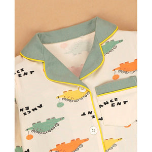 Baloon Dinosaur Olive & Cream soft Cotton Kids Nightsuit - 1 - 2 Years Nightsuits