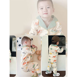 Baloon Dinosaur Olive & Cream soft Cotton Kids Nightsuit - 1 - 2 Years Nightsuits
