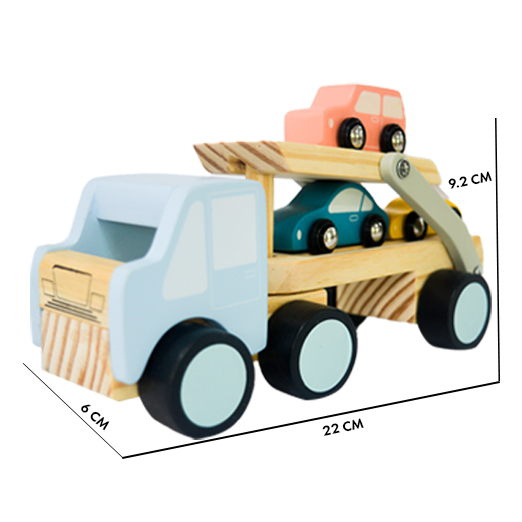 Playbox Car Carrier Truck and Cars Wooden Toy Set with 1 Carrier Truck and 3 Cars