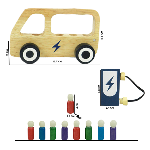 Playbox Wooden Double Decker Bus for Kids | 7 Wooden Passangers and 1 Driver with Artificial Wooden Electric Charger