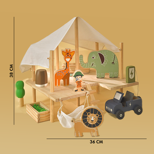 Playbox Wooden Jungle Safari Wild Animals Play Toy Set | Pretend Play Toddler & Kids Baby Toys