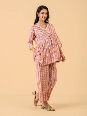 Bare Peach Maternity and Nursing Co Ord Set - S Maternity Co-ord Set