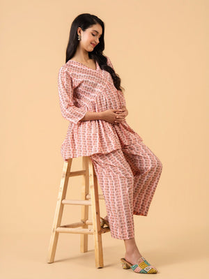Bare Peach Maternity and Nursing Co Ord Set - S Maternity Co-ord Set