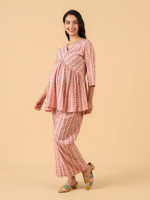 Bare Peach Maternity and Nursing Co Ord Set - S Maternity Co-ord Set