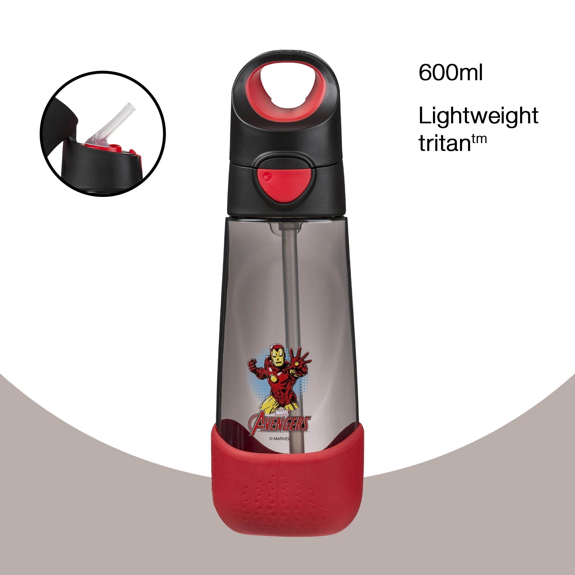 b.box Avengers Tritan Straw Drink Bottle 600ml - Durable, Spill - Proof & Kid - Friendly - Multicolor - 5005XMA4