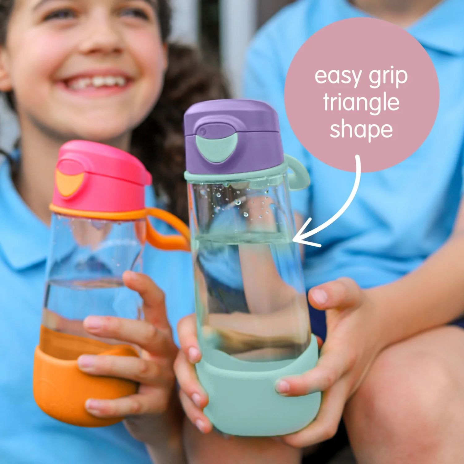 b.box Flip Top Lid Spout Drink Bottle for kids - Leak Proof & Easy to Carry 450ml - Blush Crush Pink - 870