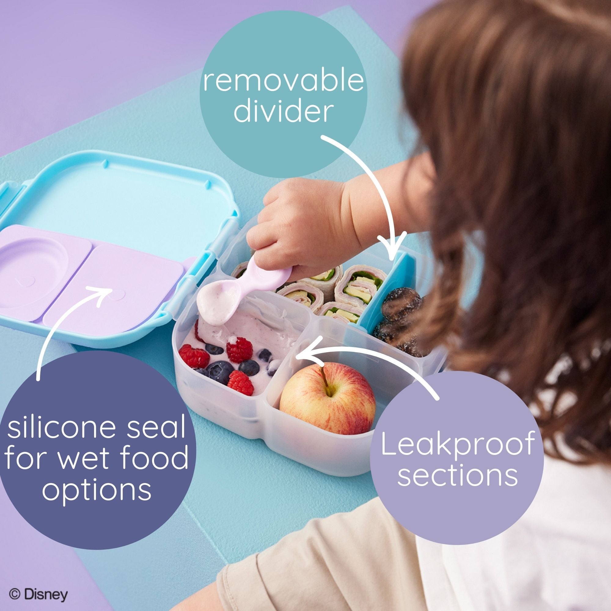 b.box Frozen Mini Lunchbox - Adjustable Divider, Flexi Fruit Holder & 1L Capacity - Multicolor - 4007DFS3