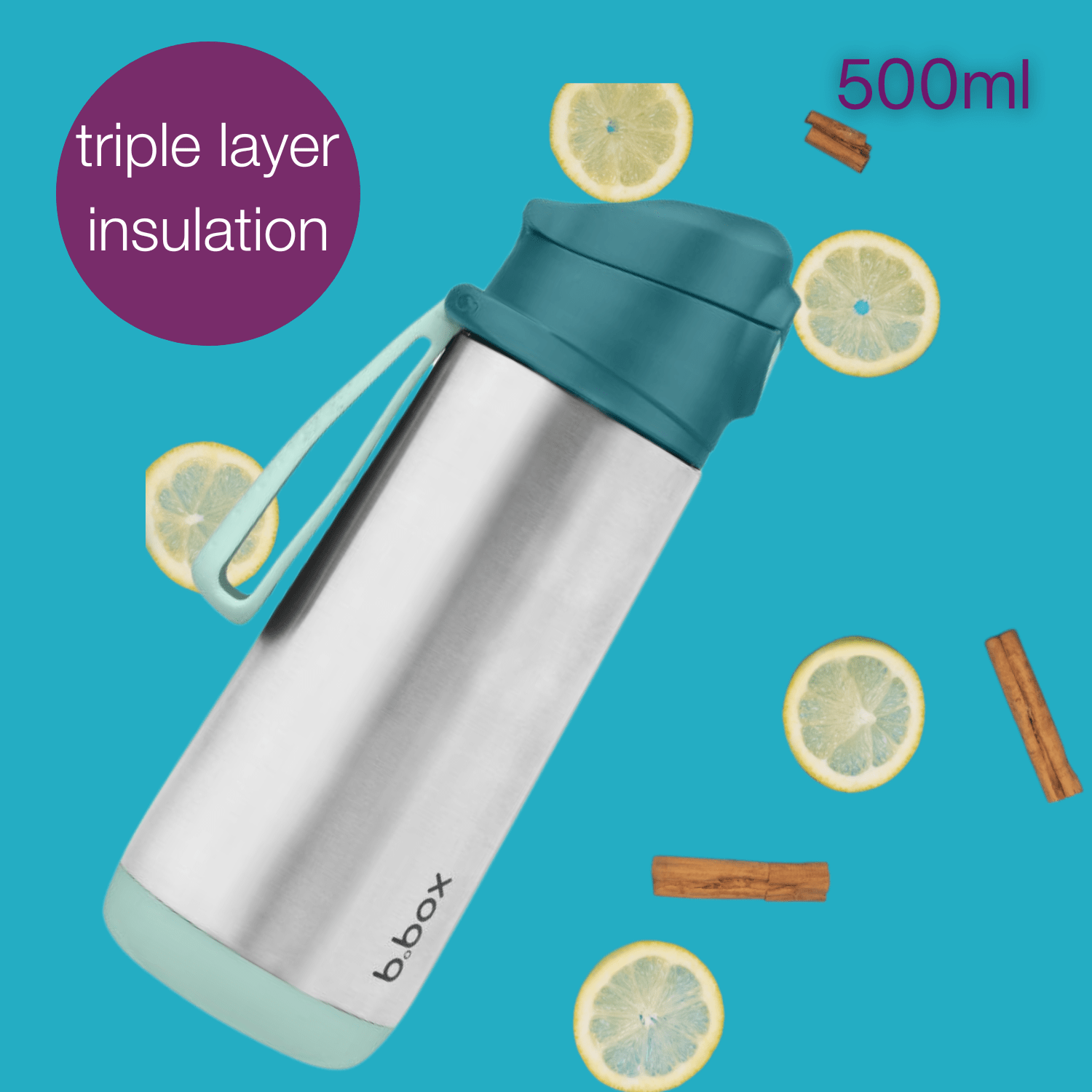B.Box Insulated Sport Spout Drink Water Bottle Emerald Forest Green - 500ml - 500907