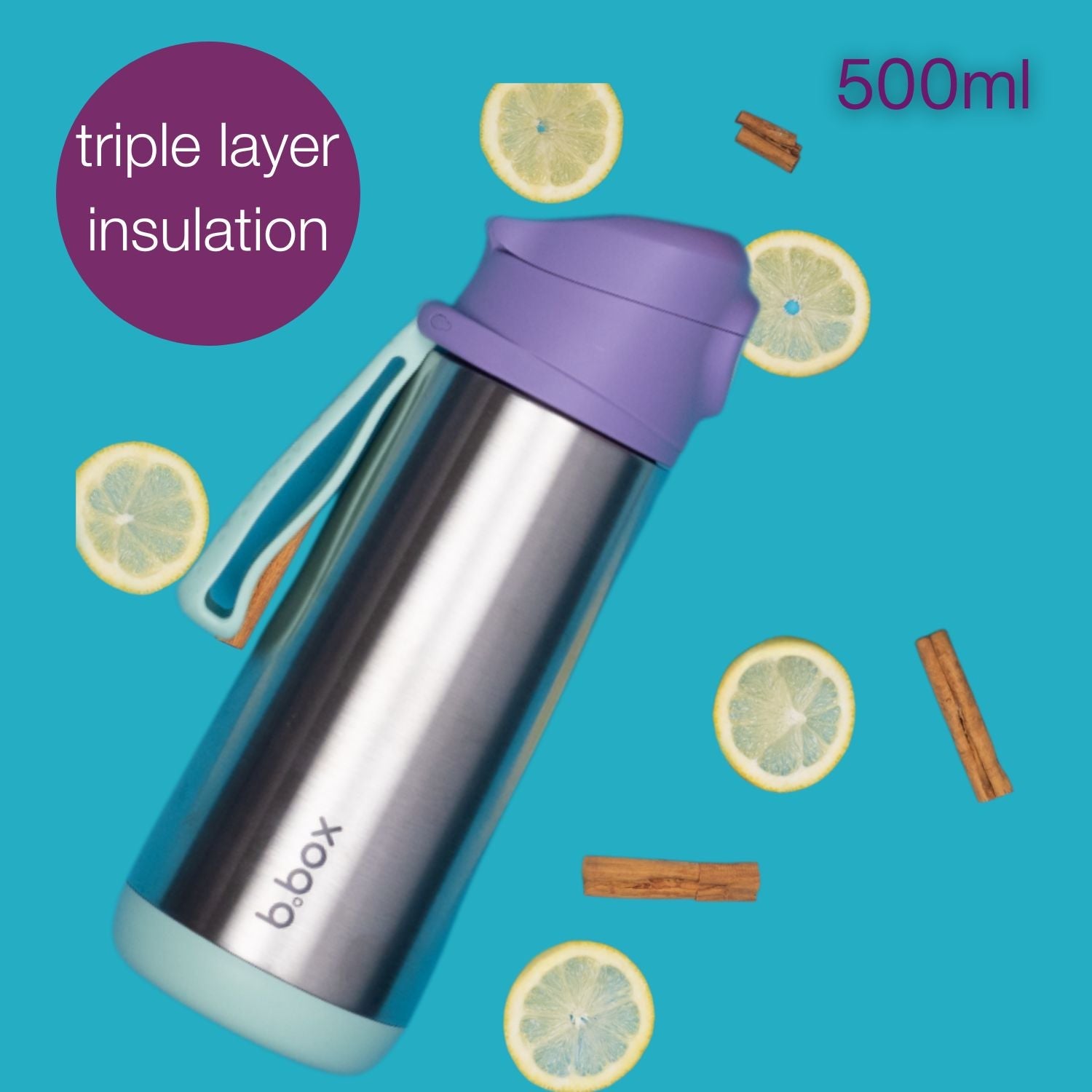B.Box Insulated Sport Spout Drink Water Bottle Lilac Pop Purple - 500ml - 500903