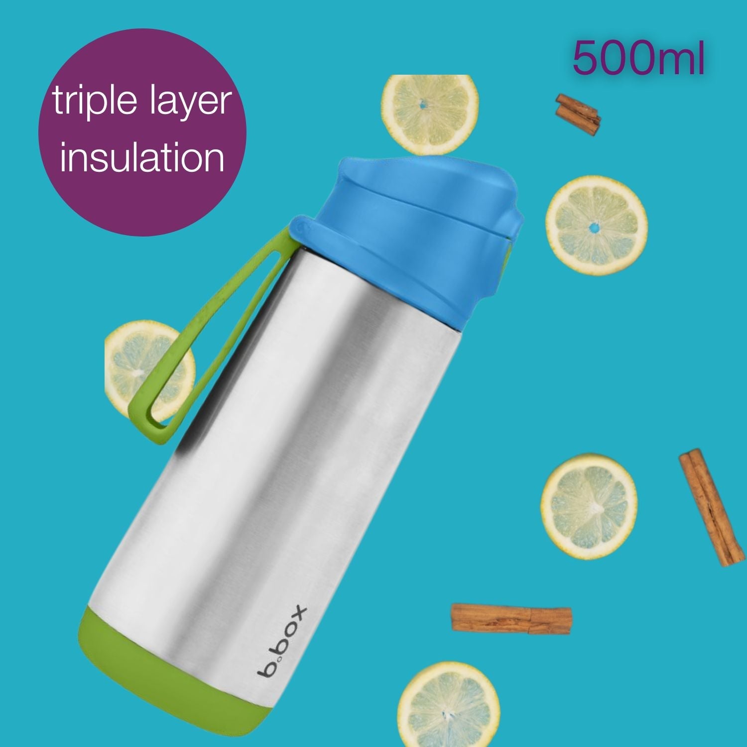 B.Box Insulated Sport Spout Drink Water Bottle Ocean Breeze Blue Green: 500ml - 500933