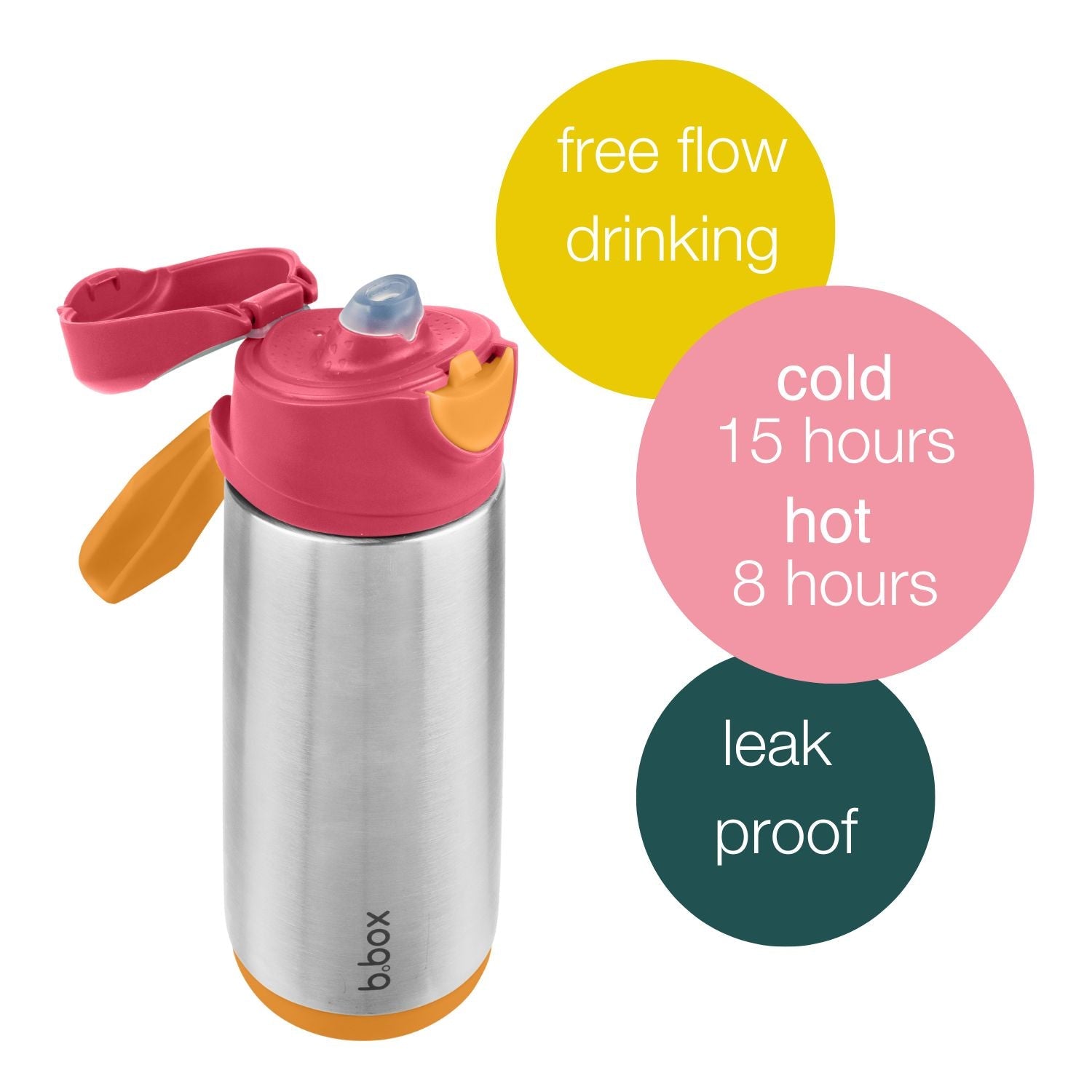 B.Box Insulated Sport Spout Drink Water Bottle Strawberry Shake Pink Orange: 500ml - 500934