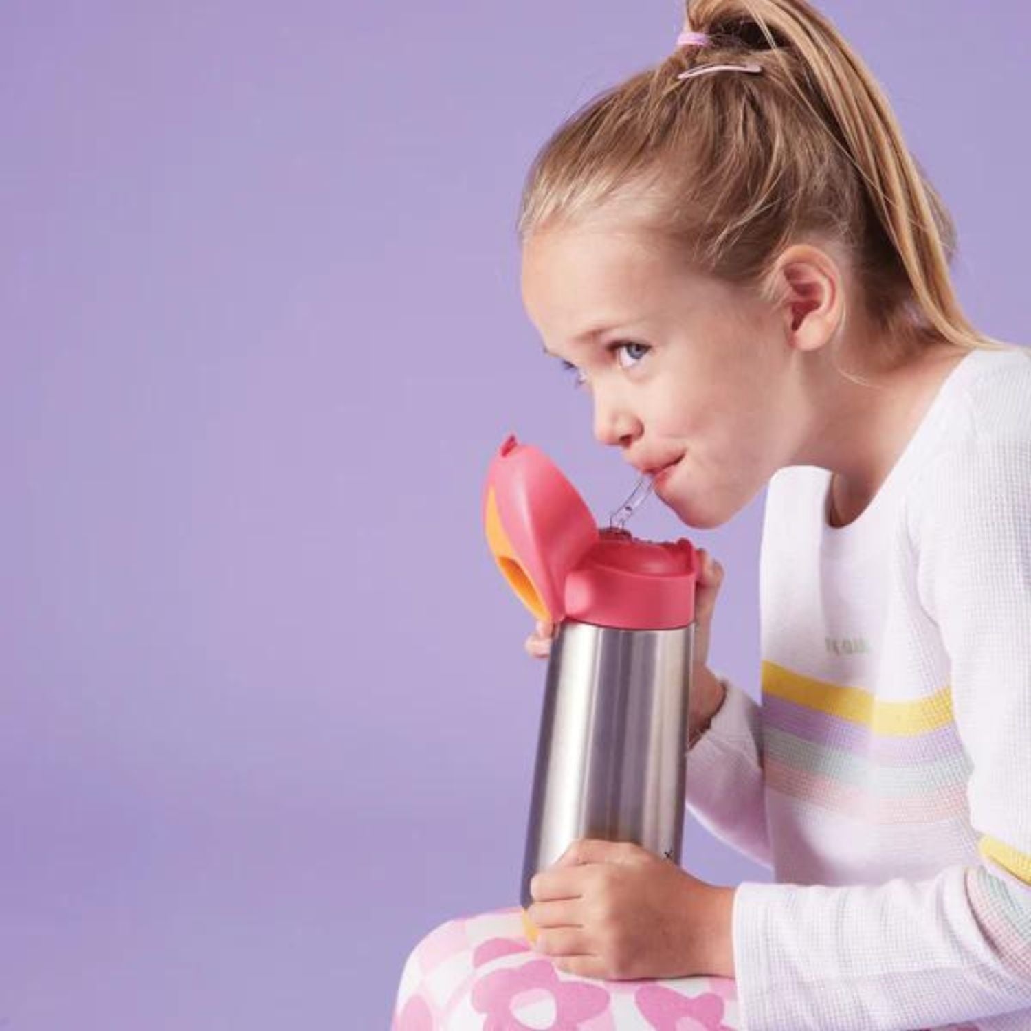 b.box Insulated Straw Sipper Drink Water Bottle 500ml Strawberry Shake Pink Orange - 500134