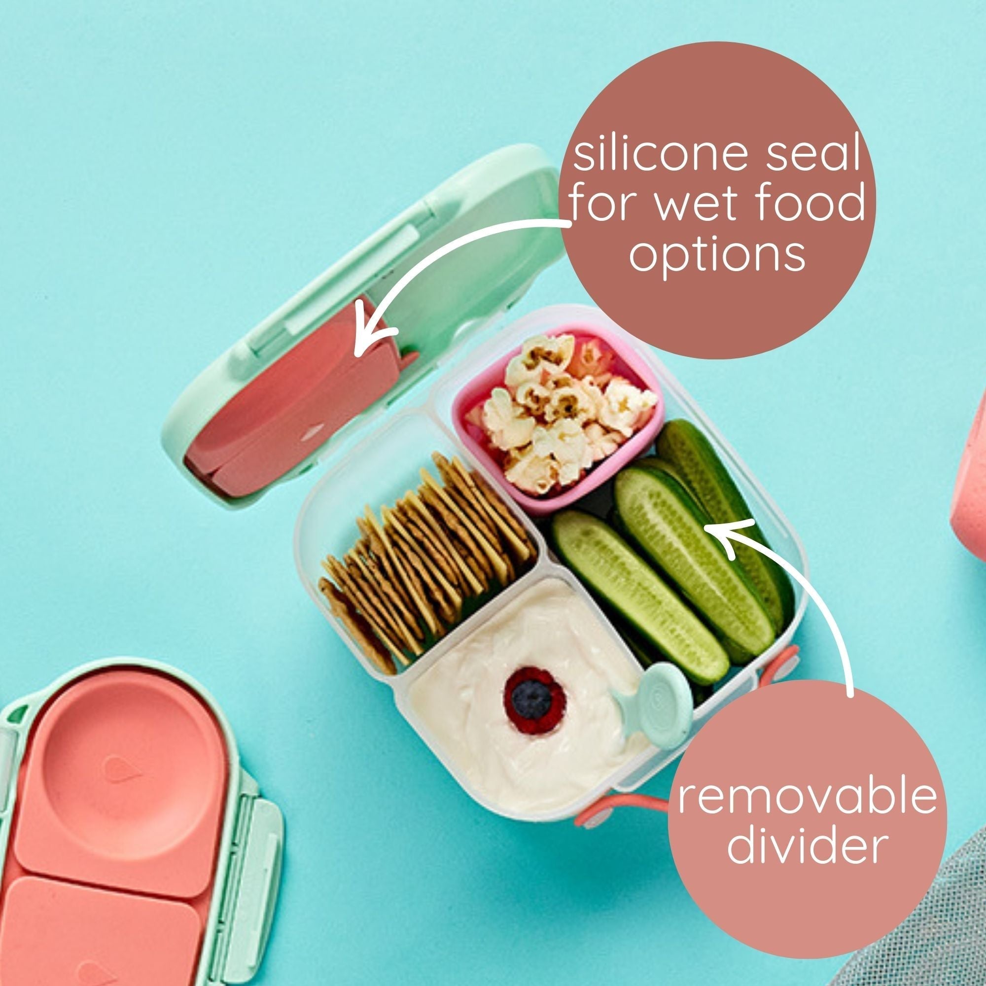b.box Little Mermaid Mini Lunchbox - Adjustable Divider, Flexi Fruit Holder & 1L Capacity - Multicolor - 4007XDM4