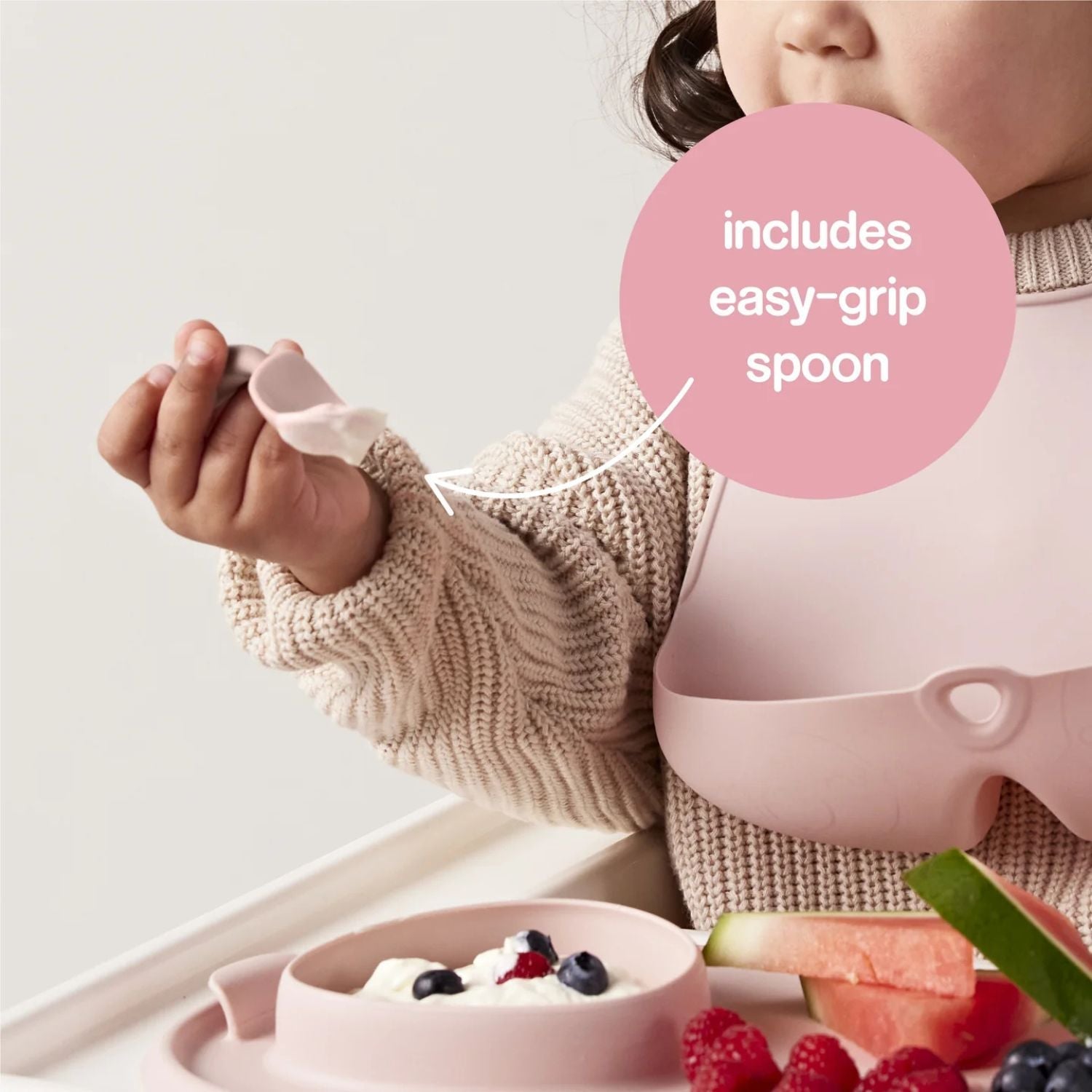 b.box Roll & Go Mealtime Silicone Mat with Spoon Blush Pink - 101311