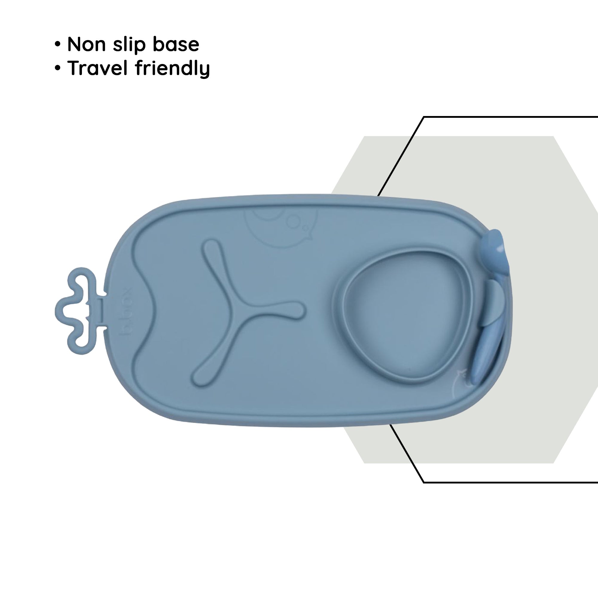 b.box Roll & Go Mealtime Silicone Mat with Spoon Ocean Blue - 101308