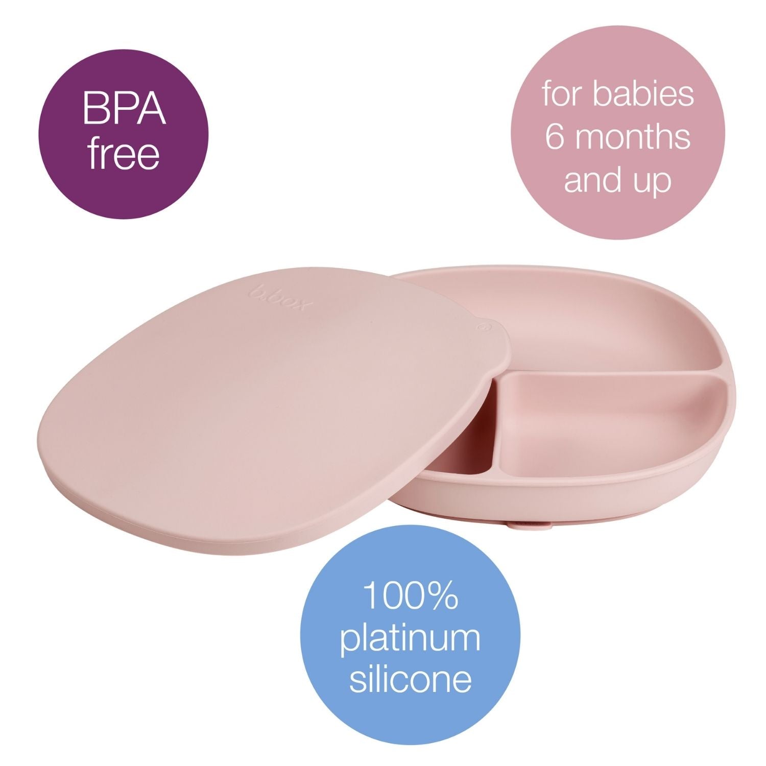 b.box Silicone Plate + Lid with Suction Base Blush Pink - 101611