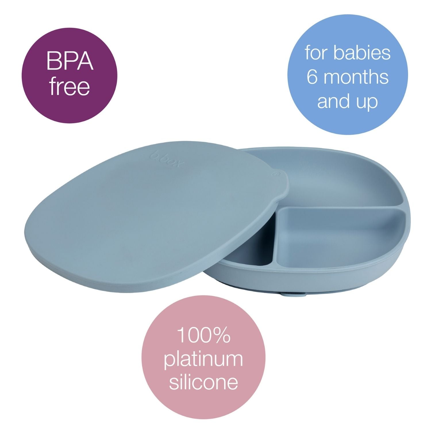 b.box Silicone Plate + Lid with Suction Base Ocean Blue - 101608