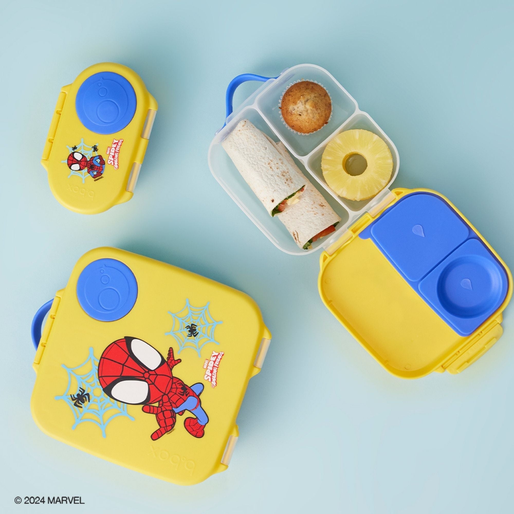 b.box Spidey Mini Lunchbox - Adjustable Divider, Flexi Fruit Holder & 1L Capacity - Multicolor - 4007MSS2