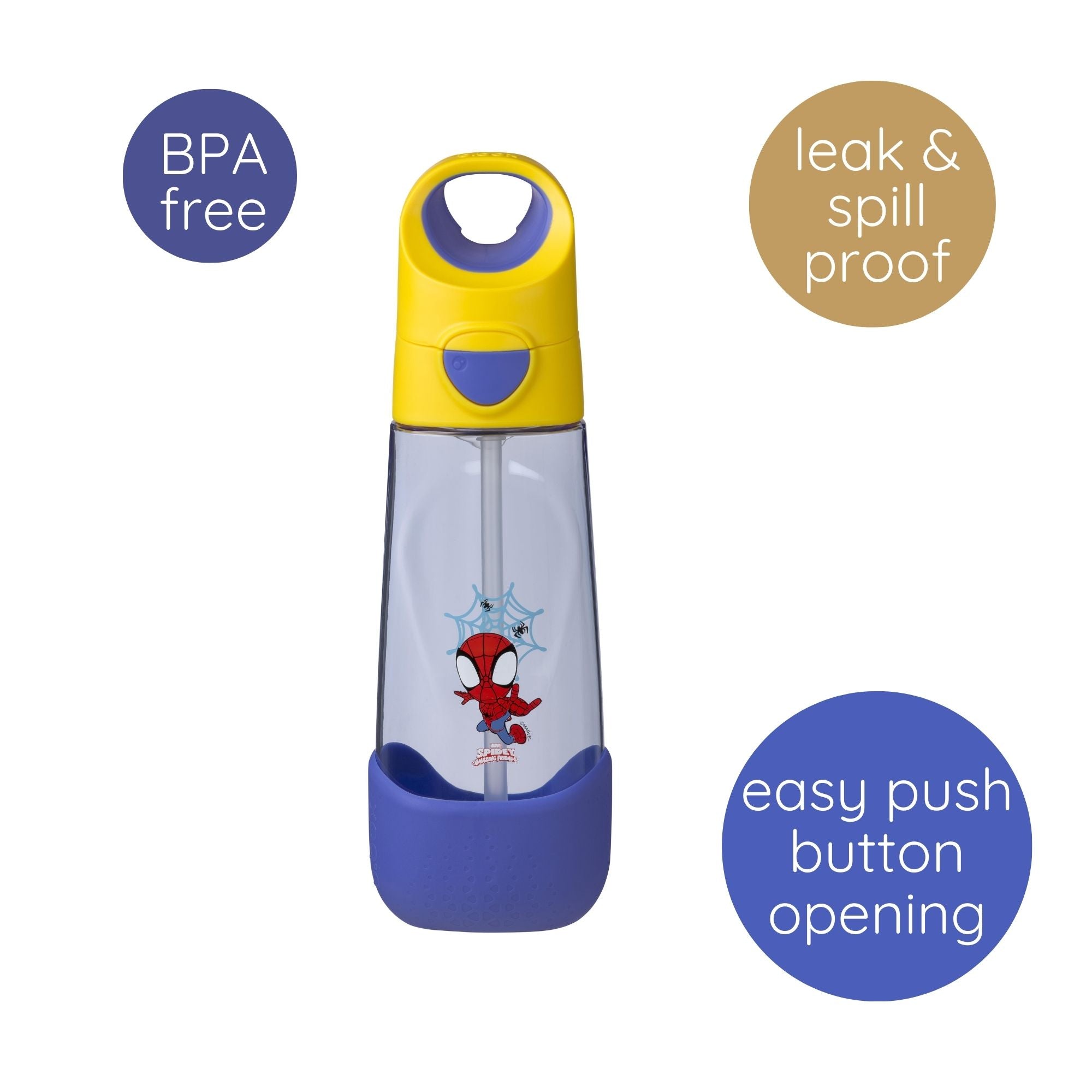 b.box Spidey Tritan Straw Drink Bottle 600ml - Durable, Spill - Proof & Kid - Friendly - Multicolor - 5005MSS2