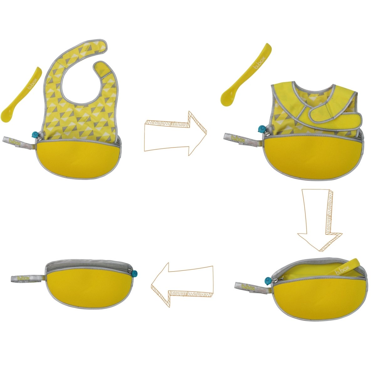 B.Box Travel Bib & Flexible Soft Bite Spoon Set - Pine Splice Yellow Grey - 593