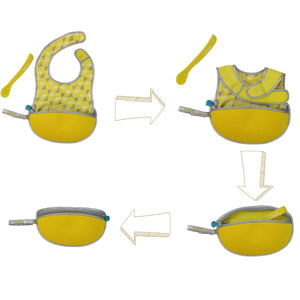B.Box Travel Bib & Flexible Soft Bite Spoon Set - Pine Splice Yellow Grey - 593