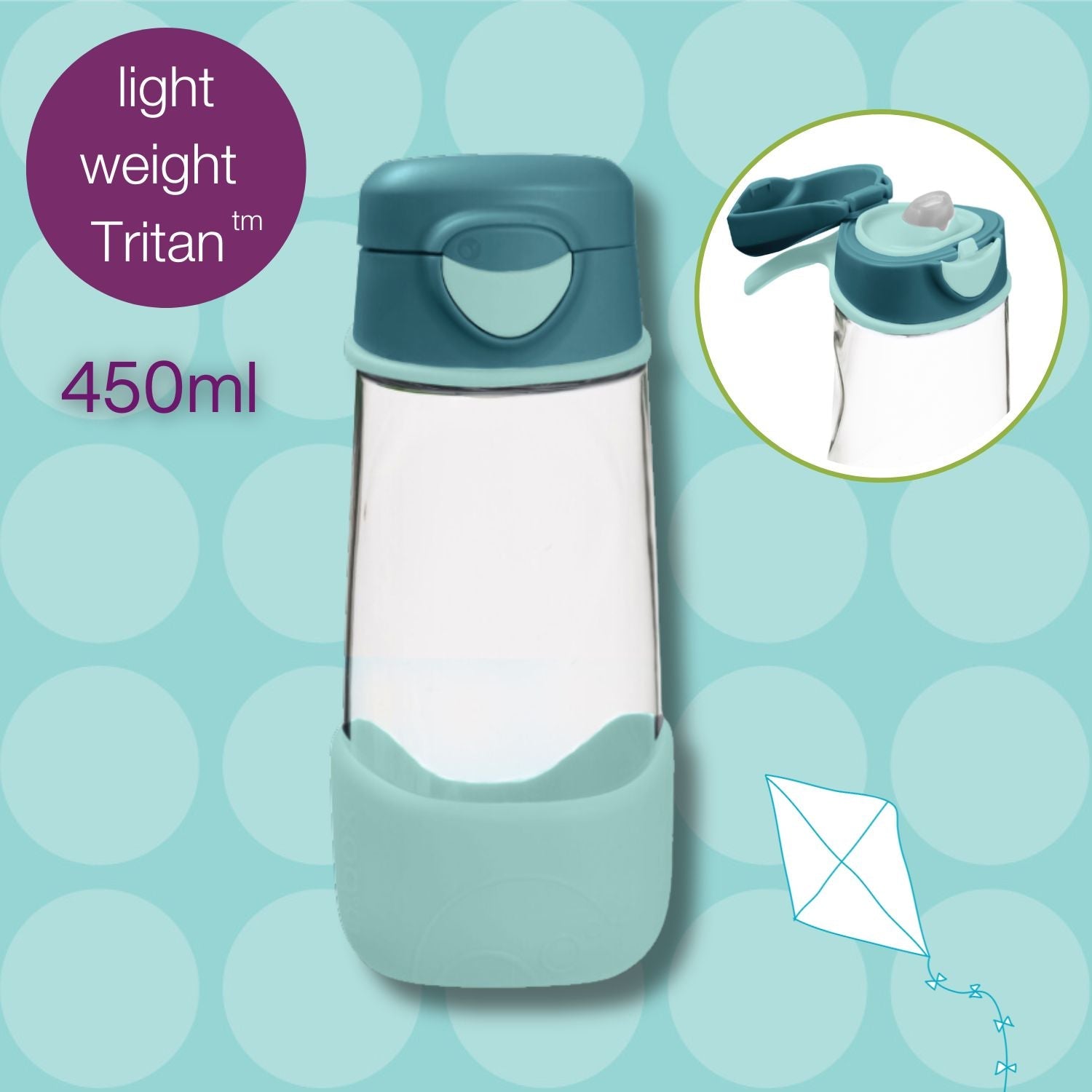 b.box Tritan Sport Spout Drink Bottle 450ml Emerald Forest Green - 500407