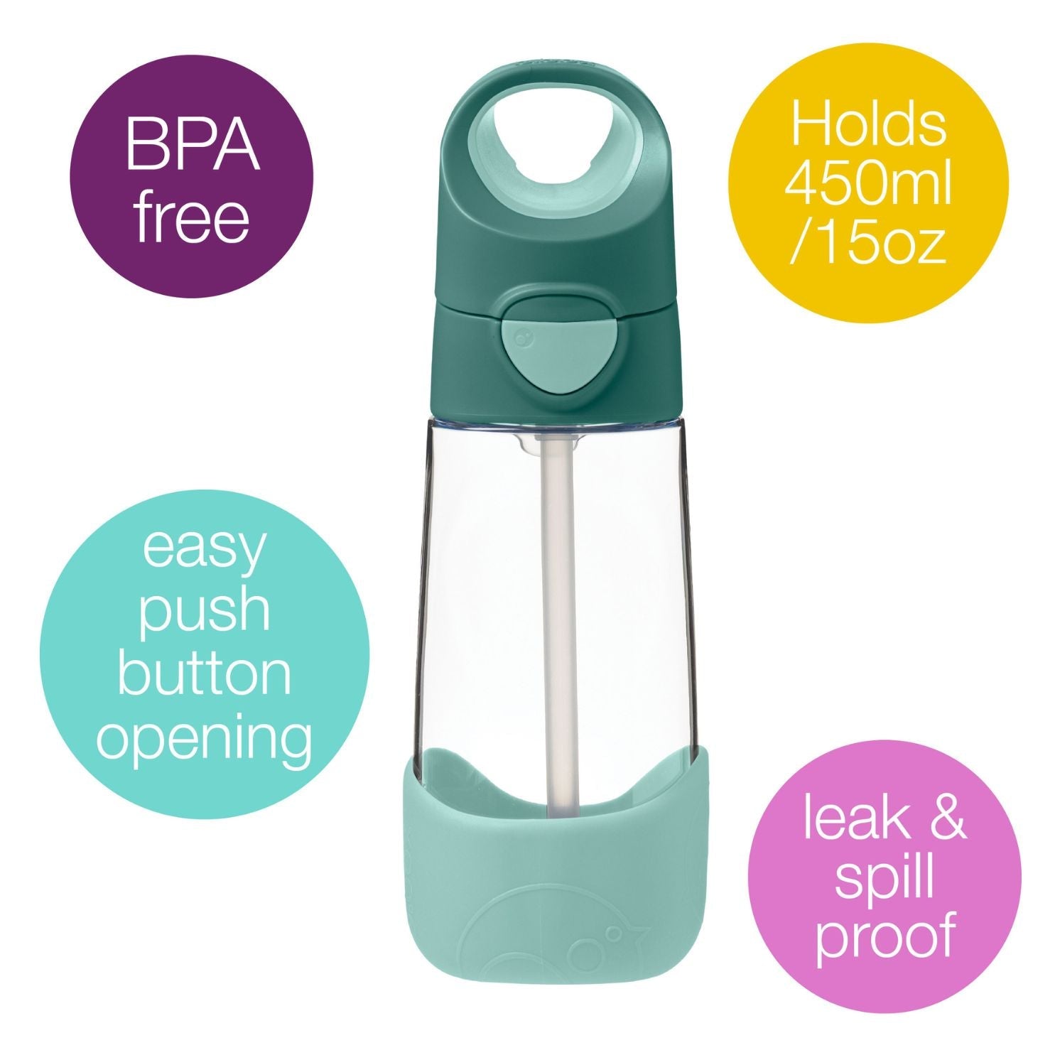 b.box Tritan straw Drink Bottle 450ml Emerald Forest Green - 500307