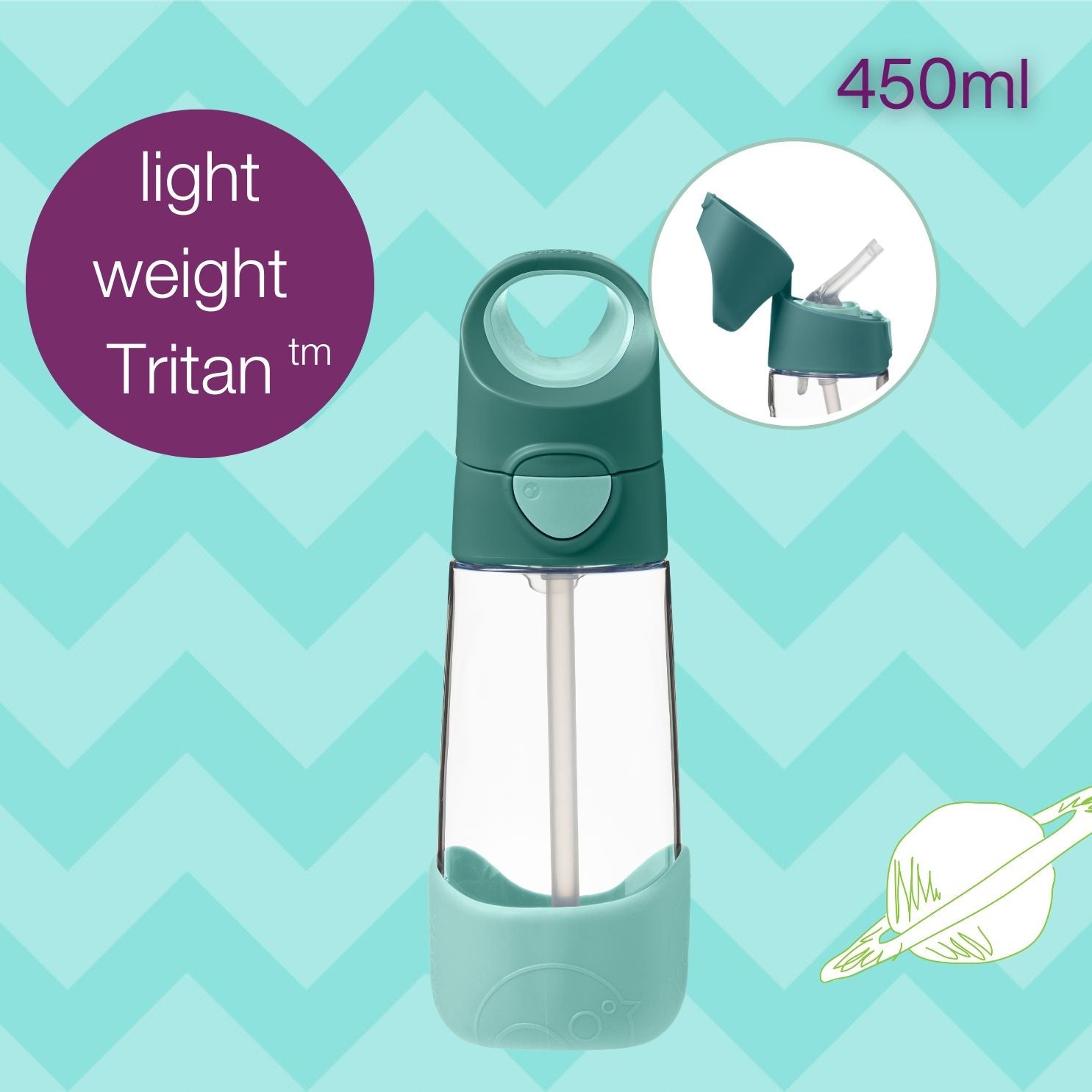 b.box Tritan straw Drink Bottle 450ml Emerald Forest Green - 500307