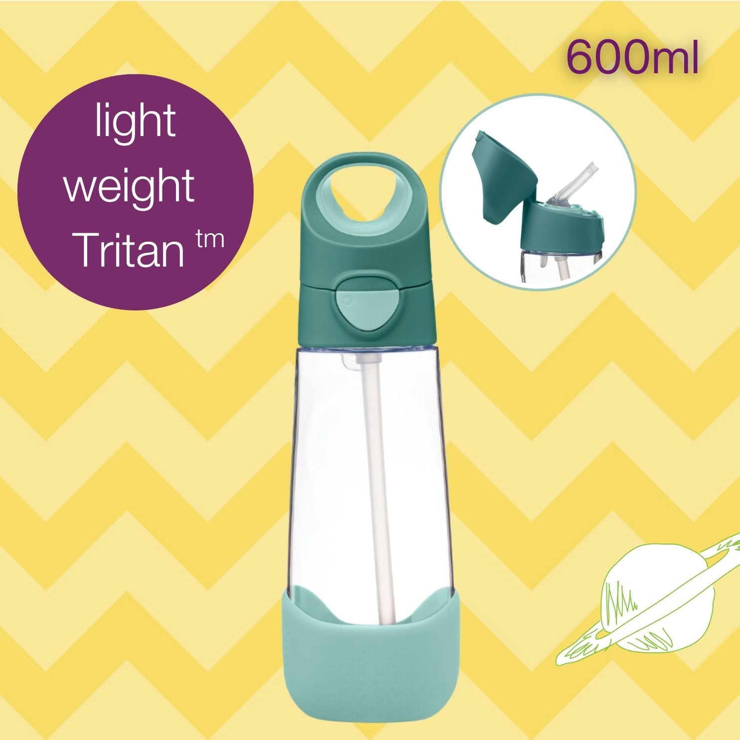 b.box Tritan straw Drink Bottle 600ml Emerald Forest Green - 500507